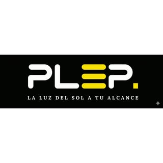 PLEP logo with white and yellow geometric design tagline La luz del sol a tu alcance