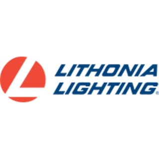 Lithonia Lighting logo with red geometric shapes and blue italicized text