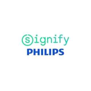 Signify and Philips logo stacked vertically with turquoise and blue text